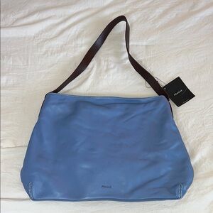 PRAGUE‎ Blue Slouchy Shoulder Bag with Leather Strap